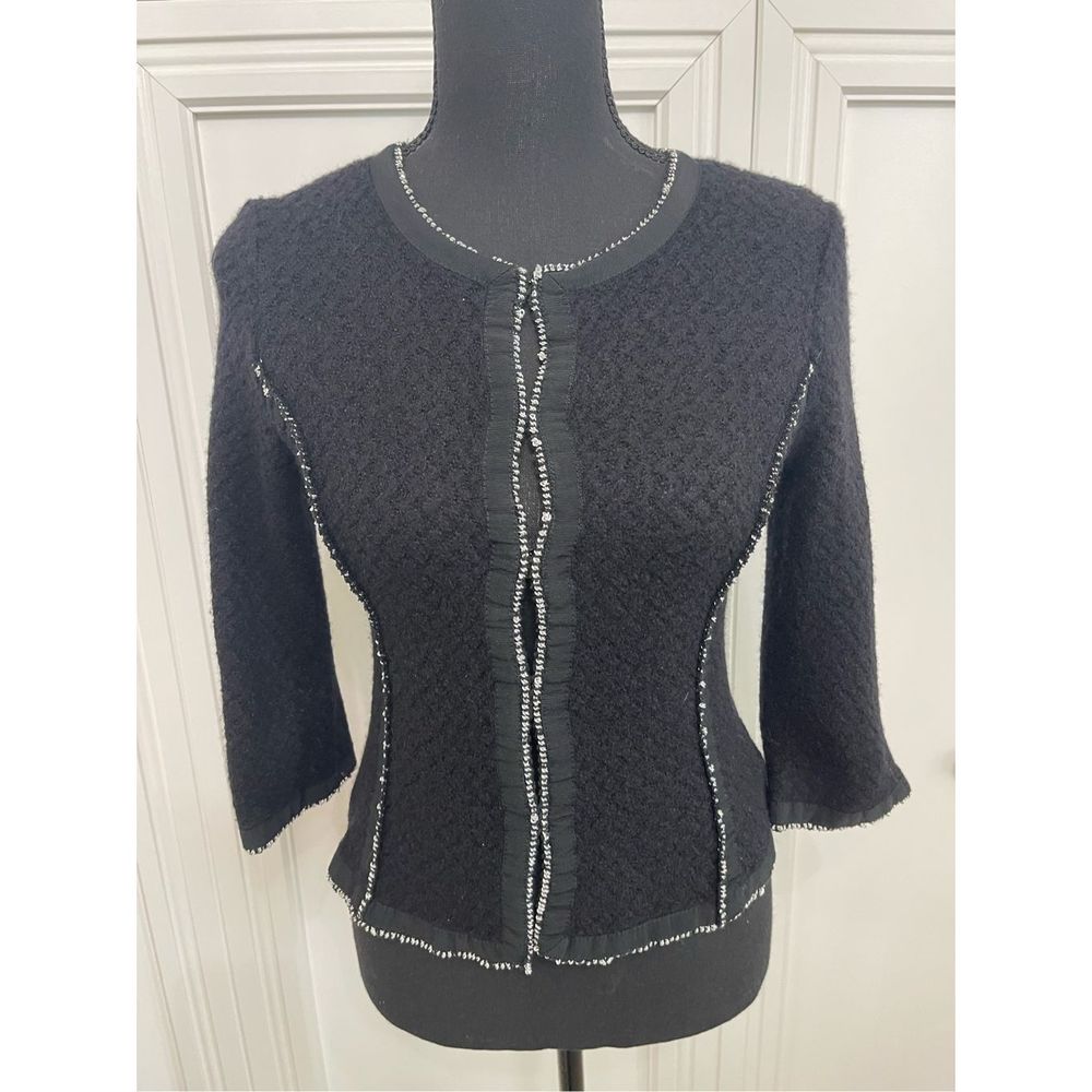 St. John black wool blend jacket with silver chain trim